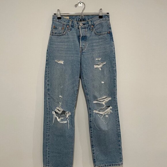 Levis Women Blue Ripped Jeans Size W24 L 30 - Picture 2 of 10